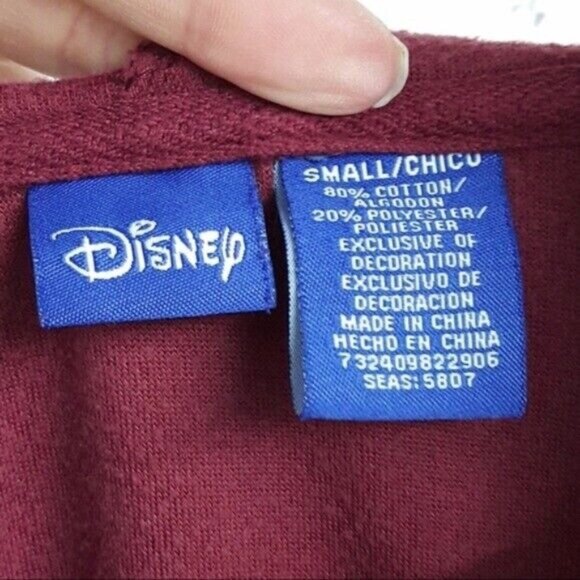 2/$15 Disney Mickey Mouse Velour Hoodie Red Size Small Red Ribbed Zip Sweatshirt - Picture 6 of 7